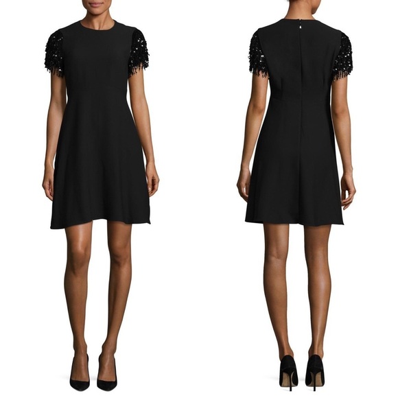 Kate Spade • Sequin Fringe Swing Dress black cap sleeve mini a-line cocktail - Picture 13 of 13